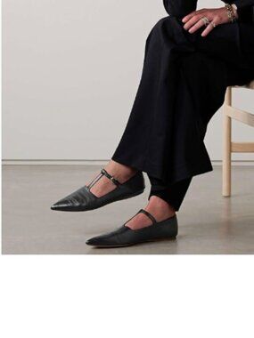 miss left Black Pointed Toe Mary Jane Slip On Adjustable T-Strap Buckles Shoes